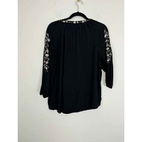 J. Jill Embroidered Button Front Shirt Peasant Top 3/4 Sleeve Black Multi Size S - Picture 5 of 6